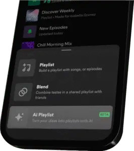 Interfaz de Spotify mostrando opción AI Playlist para crear listas con inteligencia artificial